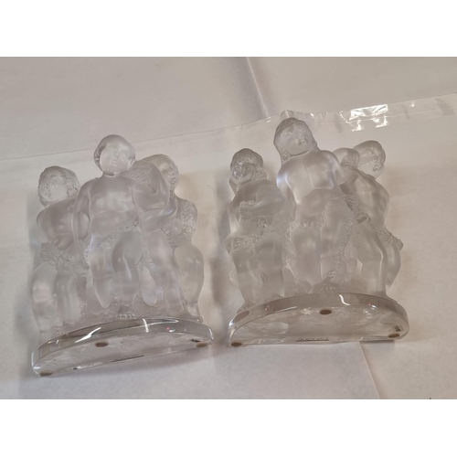 1242 - A pair of Lalique frosted glass ‘Luxembourg’ figure groups, 20cm high. ... 