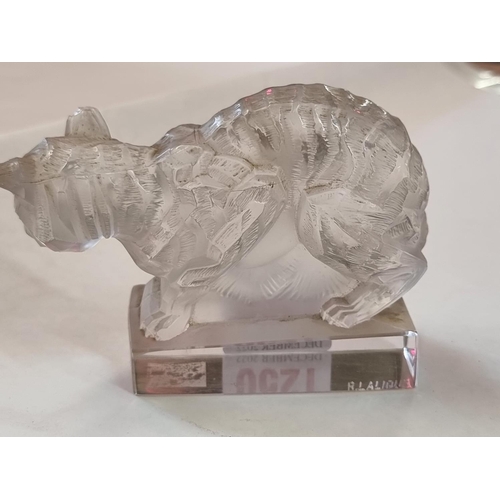 1250 - A rare R Lalique 'Chat' clear and frosted glass figure, 11.5cm long, (chips).