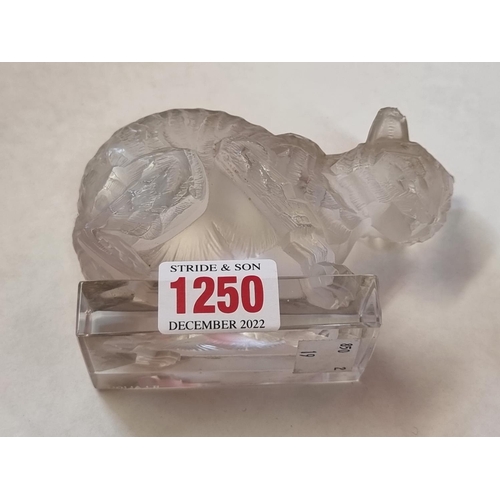 1250 - A rare R Lalique 'Chat' clear and frosted glass figure, 11.5cm long, (chips).