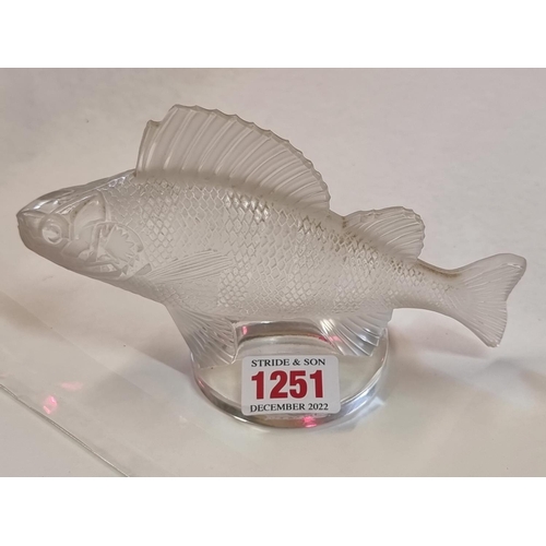 1251 - An R Lalique 'Perche' frosted glass car mascot, 16cm, (chips).