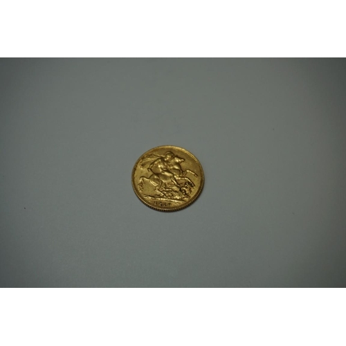 401A - Coins: an Edward VII 1910 gold sovereign.
