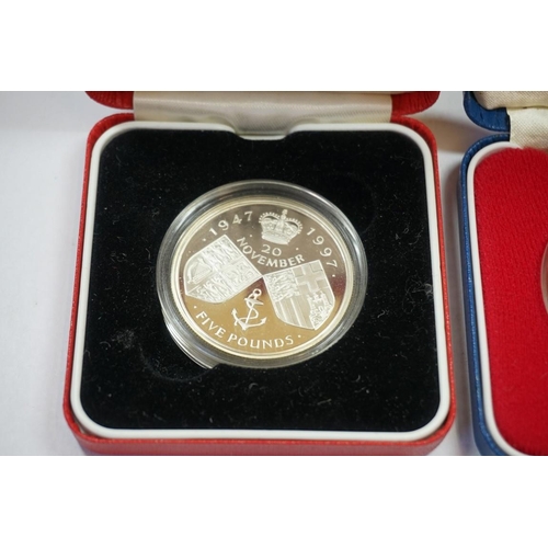 459 - Coins: a Royal Mint 1997 Elizabeth II Golden Wedding Anniversary silver proof £5 coin, 28.2g, (no Co... 