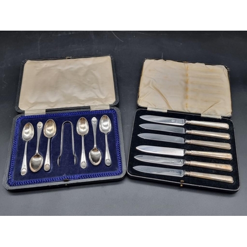 556 - A cased set of six silver teaspoons and sugar tongs, by Cooper Brothers & Sons Ltd, Sheffie... 