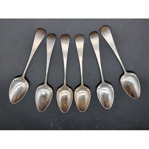 566 - A set of six George III silver Old English pattern teaspoons, by Peter, Ann & William Batem... 