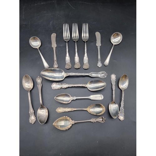 584 - A quantity of American white metal cutlery, stamped 'Sterling', different styles, dates and makers, ... 