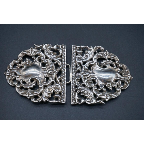 596 - A late Victorian pierced silver nurse's buckle, by W & Co, Birmingham 1901, 11cm, 60g,... 