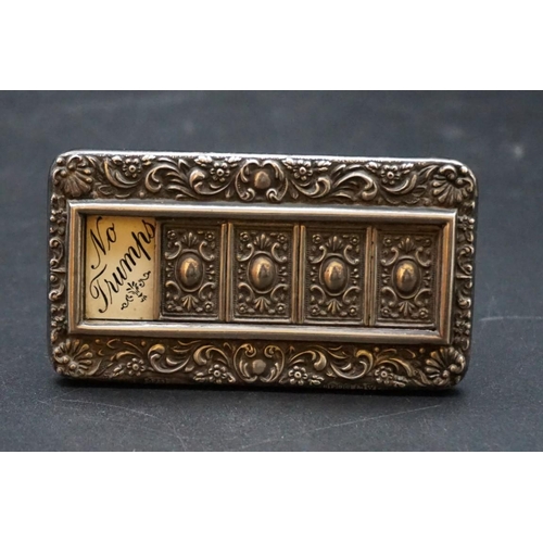 599 - An Edwardian silver novelty easel bridge marker, by Boots Pure Drug Company, Chester 1904, 8.7cm wid... 