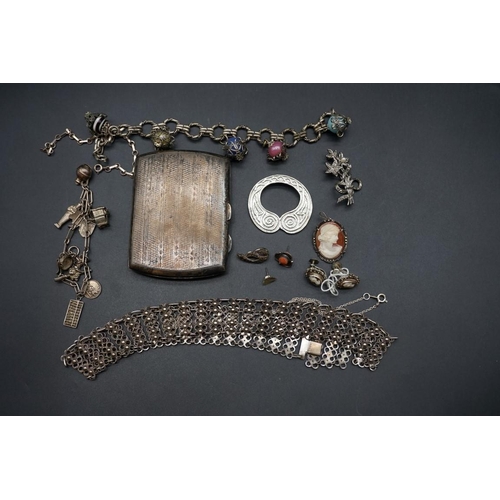 608 - A silver cigarette case; together with a quantity of white metal and other jewellery.... 