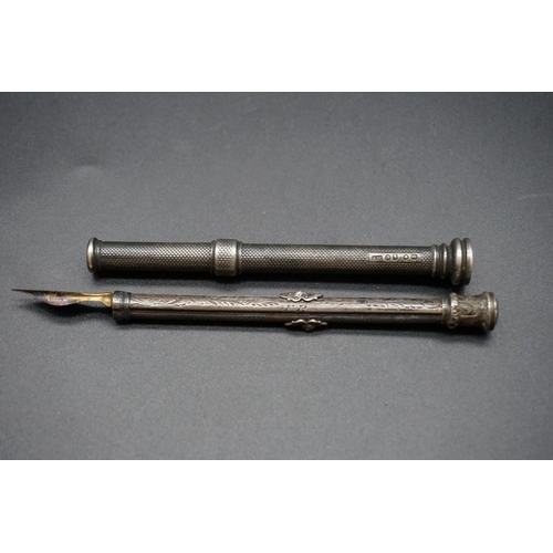 613 - An S Mordan & Co silver propelling pencil, London 1897, having seal terminal, 9.4cm; together wi... 