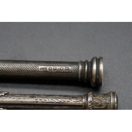 613 - An S Mordan & Co silver propelling pencil, London 1897, having seal terminal, 9.4cm; together wi... 