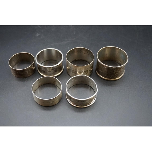 617 - Six various silver napkin rings, 141g.