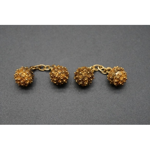 711 - A pair of antique cannetille and grainti ball cufflinks, 11mm diameter.