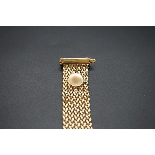 719 - An impressive circa 1970 Bueche-Girod yellow metal mesh bracelet watch, manual wind, with 10mm ... 