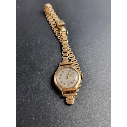 987 - A vintage Record 9ct gold manual wind ladies wristwatch, 21mm, cal 103, on Bonklip plated bracelet.... 