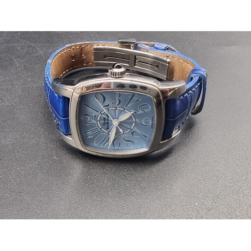 989 - A Jean Richard stainless steel automatic ladies wristwatch, 28mm, Ref. 26006, No. 2197, on blue leat... 