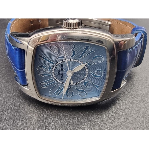 989 - A Jean Richard stainless steel automatic ladies wristwatch, 28mm, Ref. 26006, No. 2197, on blue leat... 