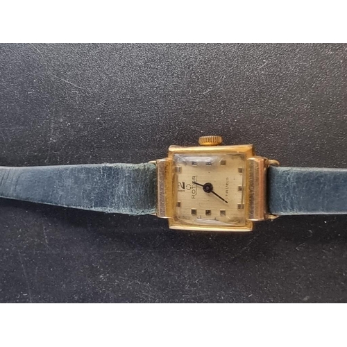 996 - A vintage Rotor yellow metal manual wind ladies wristwatch, 16mm, stamped 18k 750, on leather strap.... 