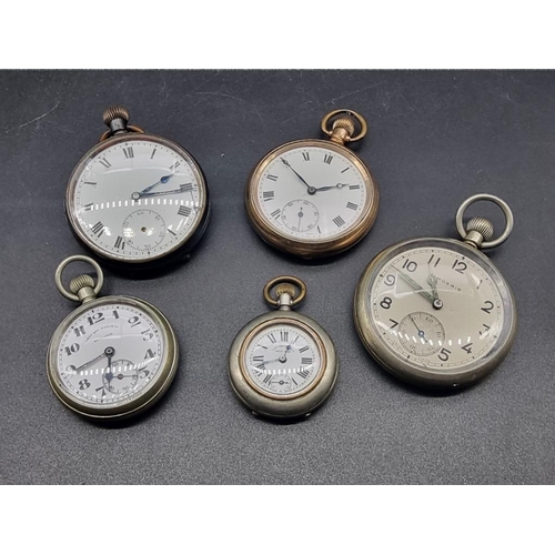 999A - A WWII Moeris GSTP stem wind open face pocket watch, 51mm, (restored); together with four other pock... 