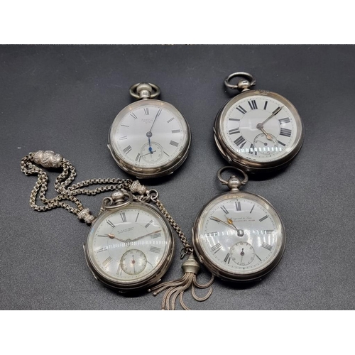 999B - Four silver open face pocket watches; to include one signed 'P W Bloom, 9 High St West Sunderland'.... 