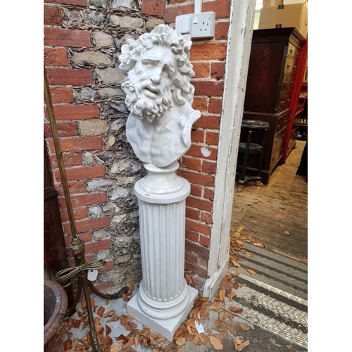 1088 - WITHDRAWN FROM SALE:A painted plaster classical bust and column, total height 142cm high.... 