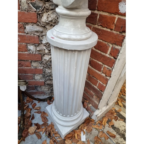 1088 - WITHDRAWN FROM SALE:A painted plaster classical bust and column, total height 142cm high.... 