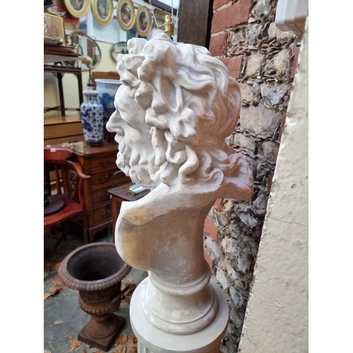 1088 - WITHDRAWN FROM SALE:A painted plaster classical bust and column, total height 142cm high.... 