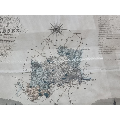 1107 - An antique 'Map of The County of Middlesex', by C & I Greenwood, 59 x 79cm.