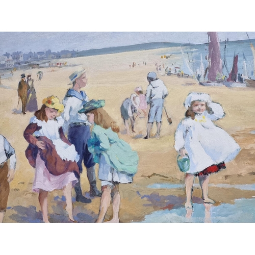 1136 - Eileen Bushby, 'Victorian Holiday', signed, labelled verso, oil on board, 39.5 x 49.5cm; together wi... 