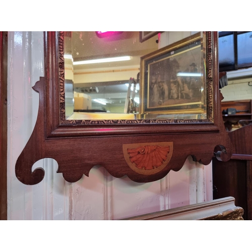 1269 - An 18th century style mahogany and inlaid fret frame wall mirror, 93.5 x 51.5cm. ... 