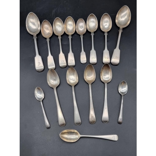 581 - Five Victorian silver Fiddle pattern teaspoons, by Josiah Williams & Co, Exeter 1878; together w... 