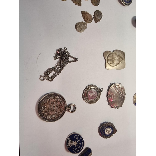 476 - A WWII silver ARP badge; together with five other silver badges and medals; a silver Mizpah brooch; ... 