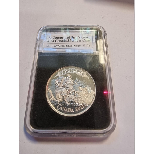 489 - Coins: a cased limited edition Bradford Exchange St George and Dragon two coin silver set, of .999 s... 