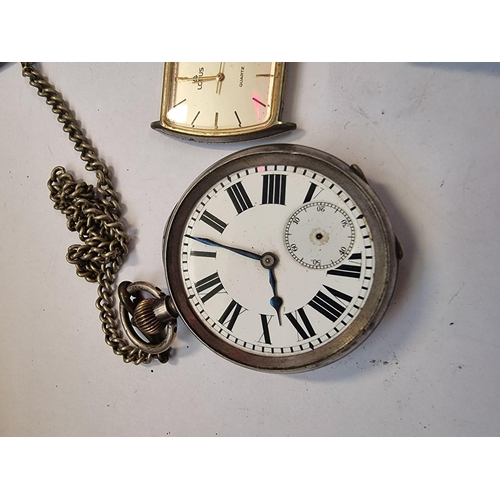 998F - An Enicar military GSTP stem wind pocket watch, 50mm; together with a white metal stem wind pocket w... 