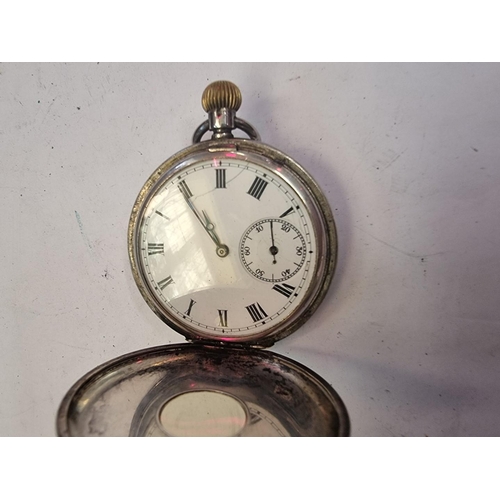 998P - A silver half hunter pocket watch, 48mm, import mark London 1907, (dial a.f.).