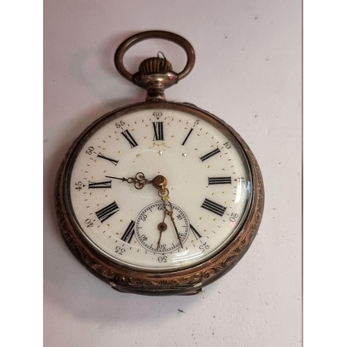 998Q - A continental white metal stem wind open face pocket watch, 44mm, stamped 800.