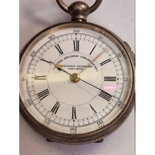 998R - An early 20th century Swiss centre seconds key wind open faced chronograph pocket watch, 56mm.... 