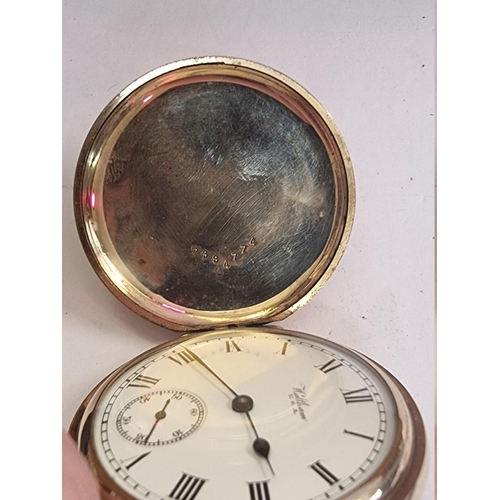 998T - A vintage Waltham gold plated stem wind hunter cased pocket watch, 50mm; together with an ornate gil... 