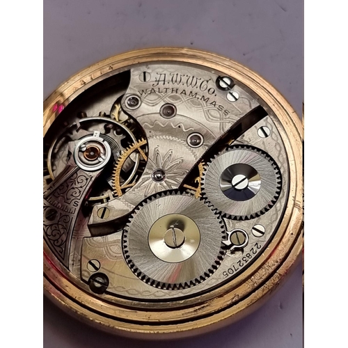 998T - A vintage Waltham gold plated stem wind hunter cased pocket watch, 50mm; together with an ornate gil... 