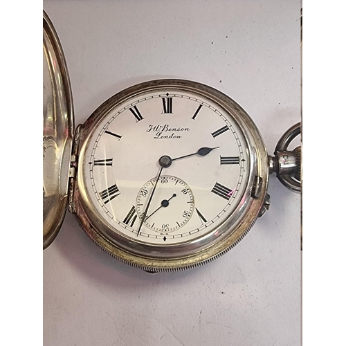 998U - A J W Benson silver stem wind hunter pocket watch, 51mm, 'The Bank', No 4497.