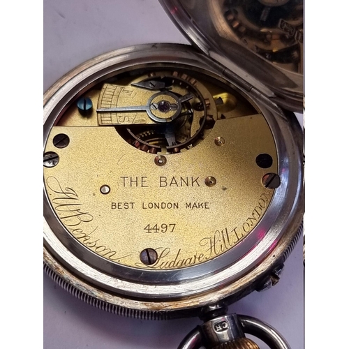 998U - A J W Benson silver stem wind hunter pocket watch, 51mm, 'The Bank', No 4497.