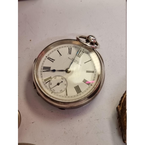 998W - Three various Waltham open face pocket watches; to include a silver and a .935 example; together wit... 