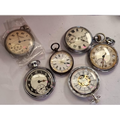 998X - Six various open face pocket watches; to include a Services Army example; and a .935 key wind exampl... 