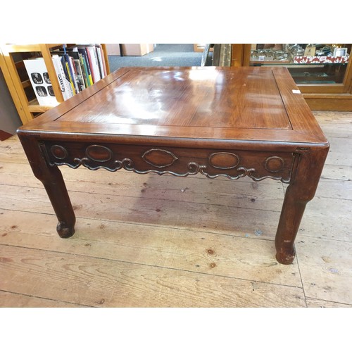 1299 - A Chinese carved hardwood low square table, 19th century, 75.5cm wide.