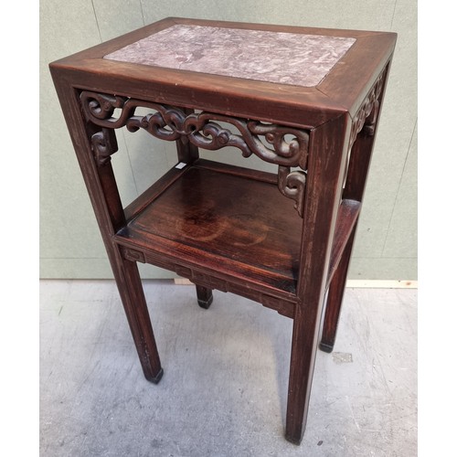 1061 - A Chinese carved hardwood and marble top jardiniere stand or table, 42cm wide. ... 