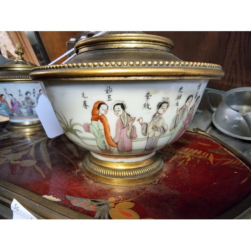 1344 - An impressive 19th century Japanese lacquered and Chinese famille rose porcelain desk stand, wi... 