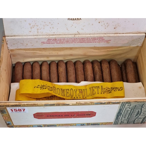 1487 - An incomplete box of twenty eight cigars, the box inscribed 'Romeo y Julieta, Cremas de ll Corte',&n... 