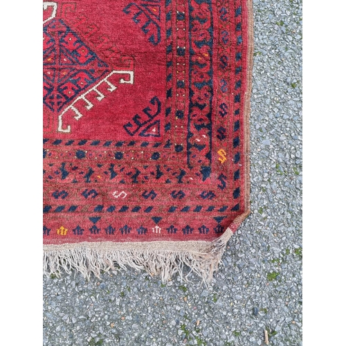 1015 - A Tribal rug, on a red ground, 168cm x 120cm.