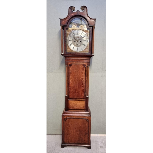 1046 - A George III oak and mahogany eight day longcase clock, the 13in moon phase arch dial inscribed 'E C... 