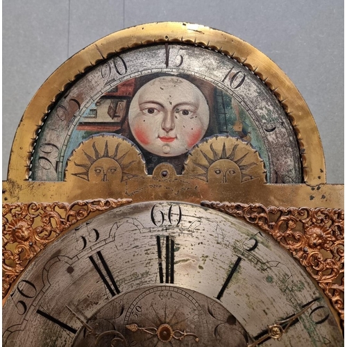 1046 - A George III oak and mahogany eight day longcase clock, the 13in moon phase arch dial inscribed 'E C... 