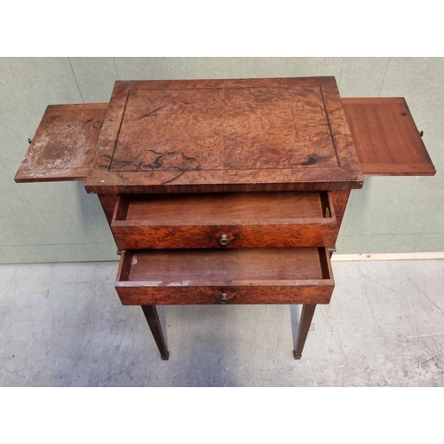 1052 - An unusual 19th century burr yew and mahogany occasional table, with two frieze drawers, 45cm wide.&... 